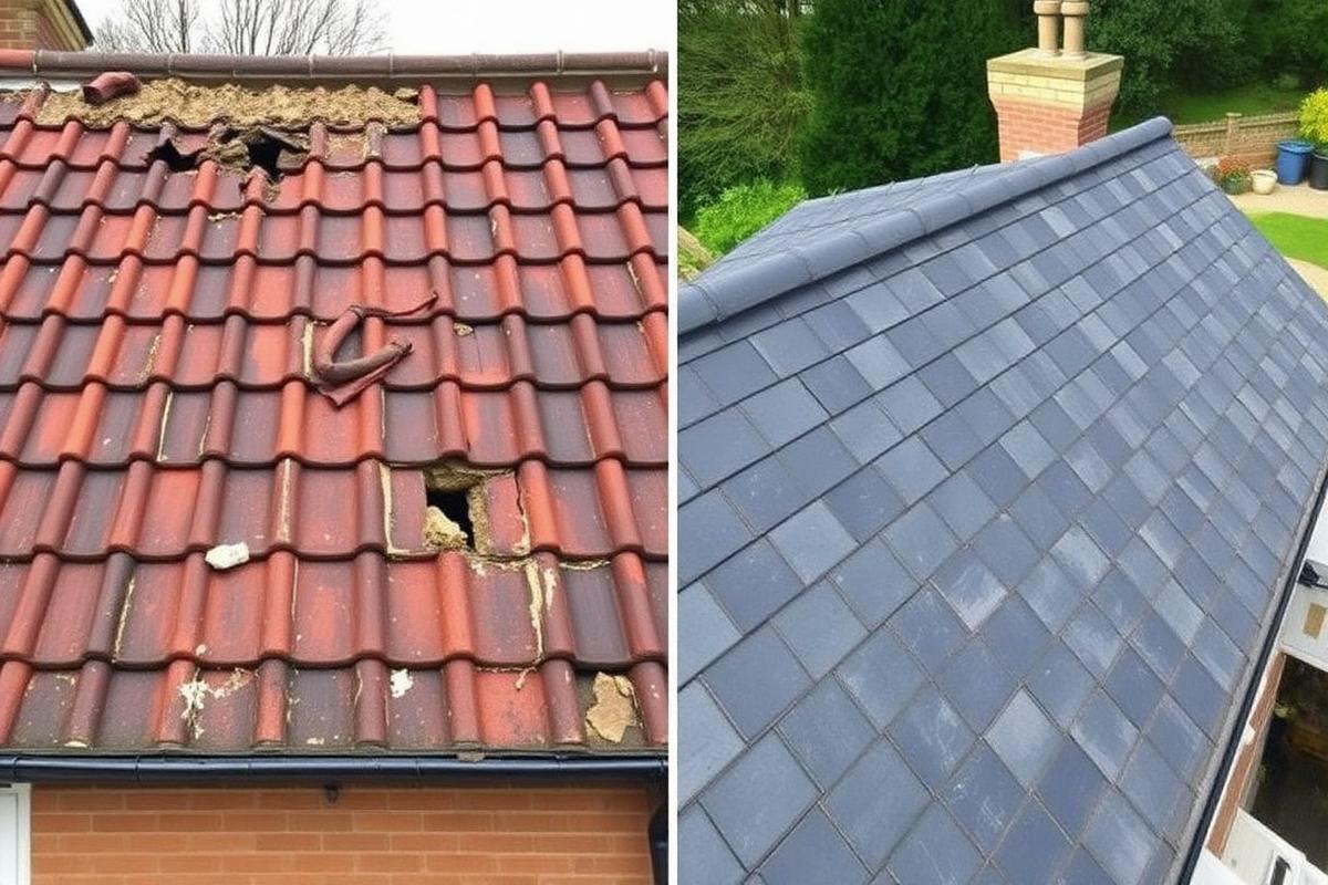 Before and after roof restoration